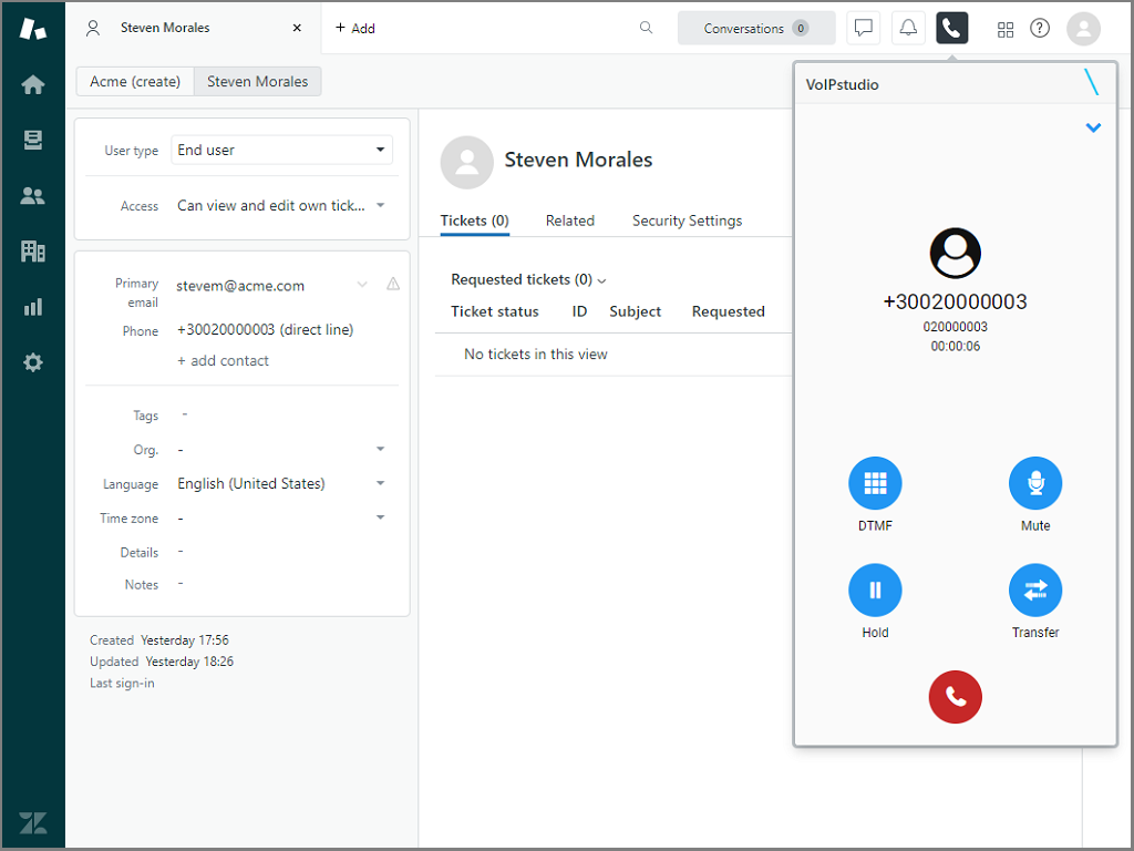 VoIPstudio feature detail — Contact Center app on the Zendesk Marketplace